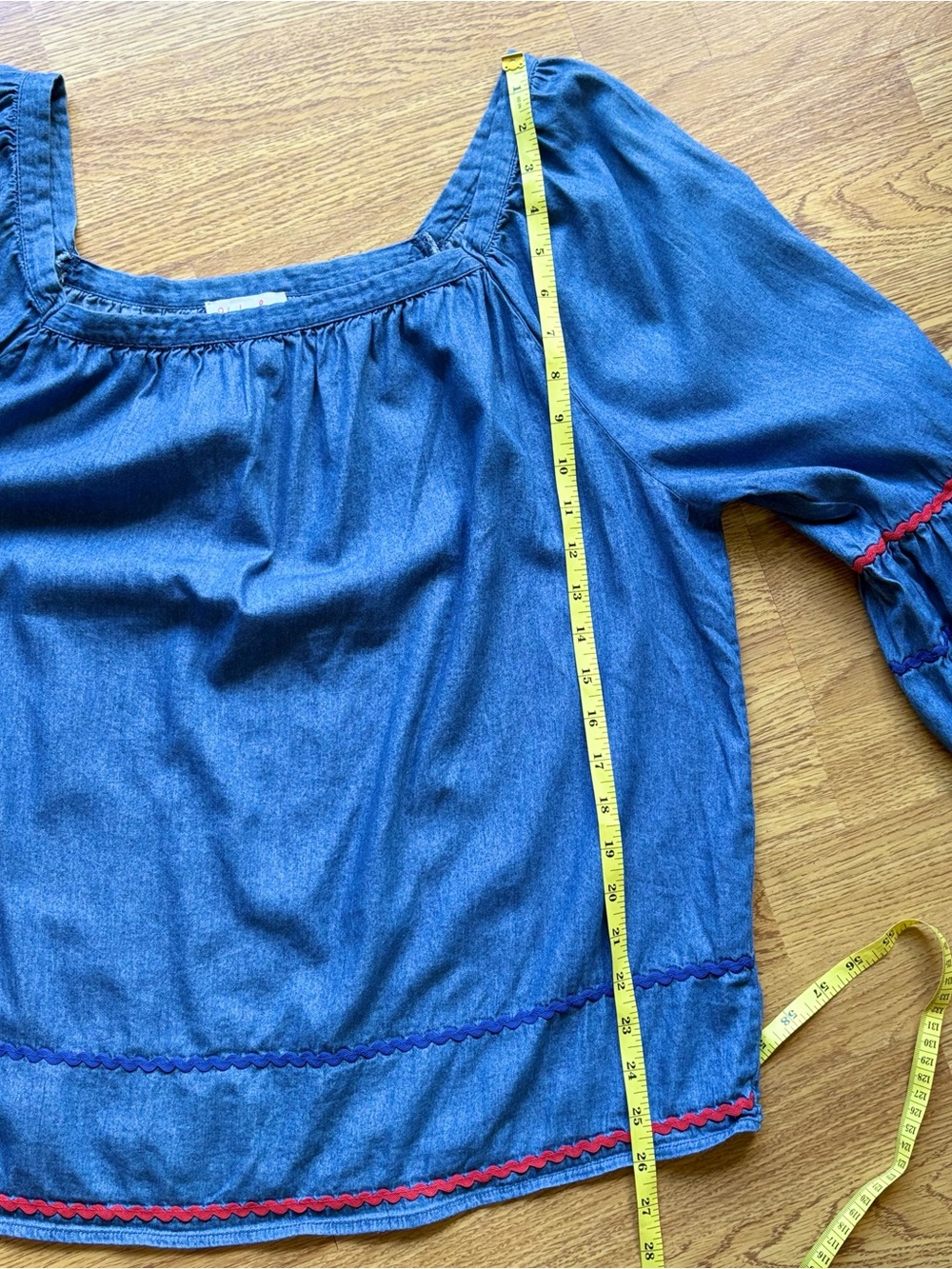 Hester & Orchard Chambray Off-Shoulder Peasant Top Boho Sleeve Detail Sz XL - Picture 7 of 10